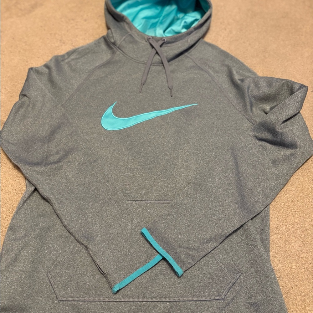 Nike Gray Hoodie with Teal Swoosh